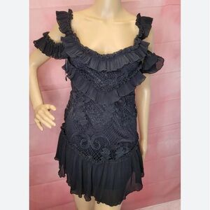 Luxxel Crochet Pleated black dress NWT